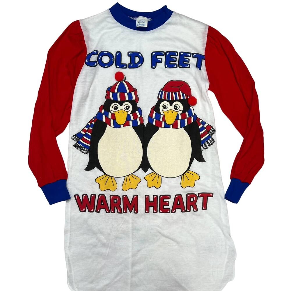Vintage Sleep Shirt Single Stitch Prestige LTD Cold Feet Warm Heat Penguin M